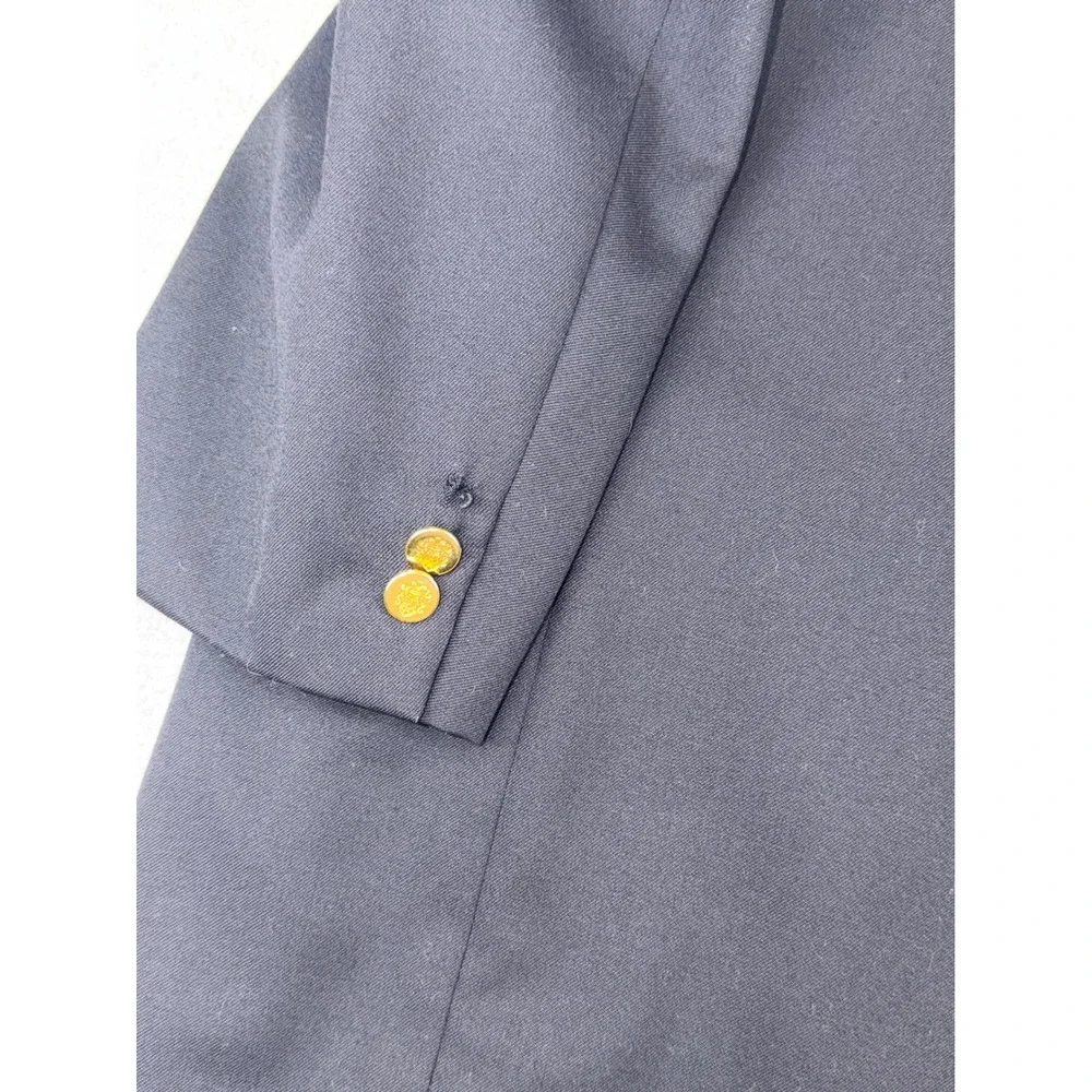 Joseph & Feiss Mens‎ 46L Navy Blue Worsted Wool Blazer Gold Buttons (1 Missing)